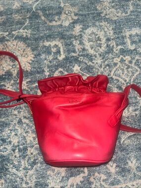 Red Aries Leather Drawstring Crossbody Bag